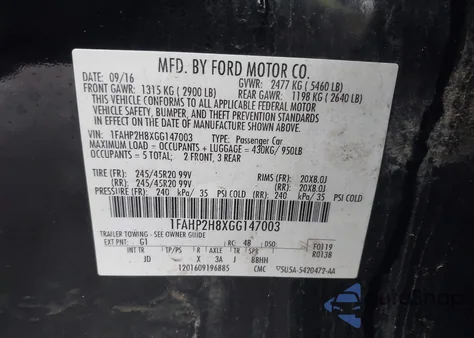 2016 Ford Taurus Sel из США, поврежденный, VIN 1FAHP2H8XGG147003